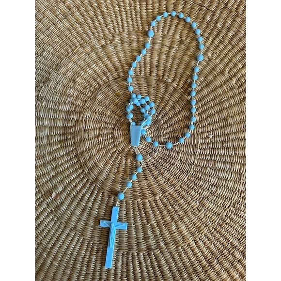 Blue plastic Religious Rosary Necklace - Picture 1 of 8